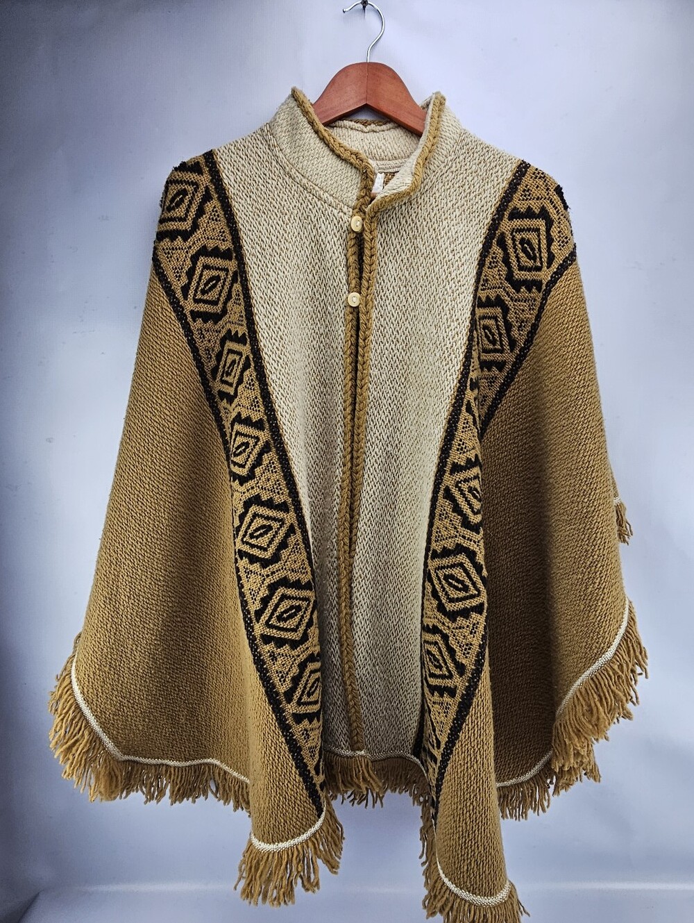 Milma Arte 100% Wool Handwoven Aztec Earthtone Cape / Poncho One Size Unisex